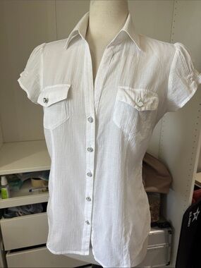 MICHAEL Michael Kors White Short Sleeve Button Pocket Blouse